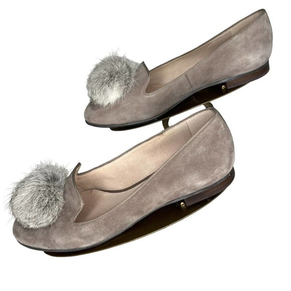 Louise et Cie "Lo Andres" Gray Suede Loafers w/Rabbit Fur Pom-Pom 8.5M - Picture 3 of 9